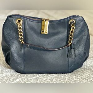 Carolina Herrera navy leather handbag